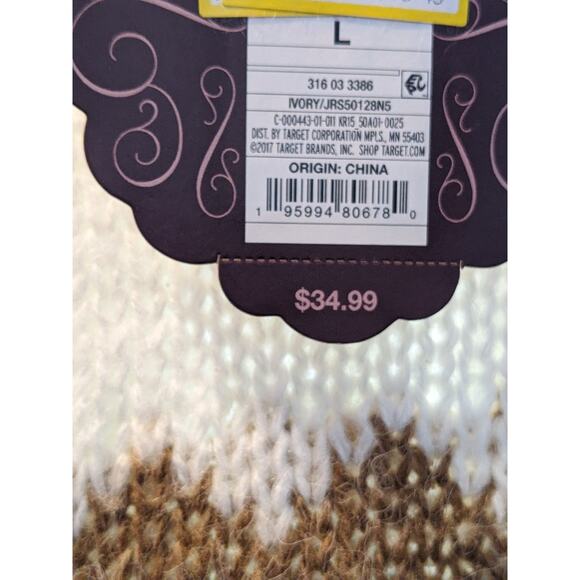 Knox Rose Fair Isle Sweater Mock Turtleneck Ivory L Knit Drop Shoulders Pullover - Picture 6 of 9